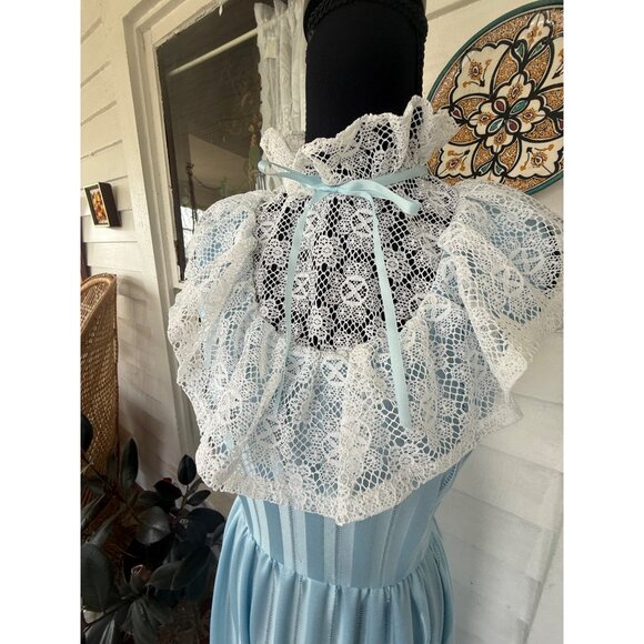 Vintage 70's Baby Blue Mai Dress With Lace Yoke Size Small - Picture 3 of 16